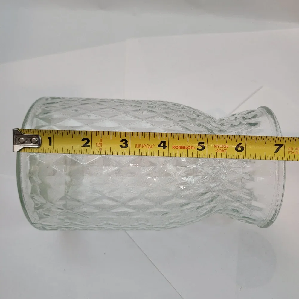 Vintage Glass Vase Diamond Point Textured Clear Flared Rim 7 Inch Decor